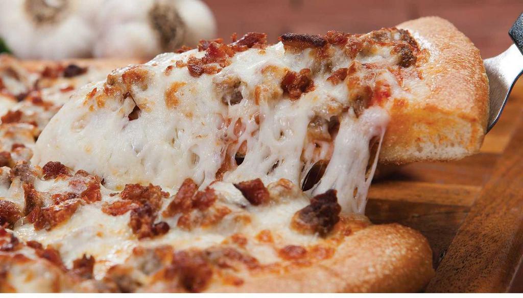 All-Meat Combo · Pepperoni, ham, beef, sausage, Italian sausage, bacon bits and mozzarella cheese.