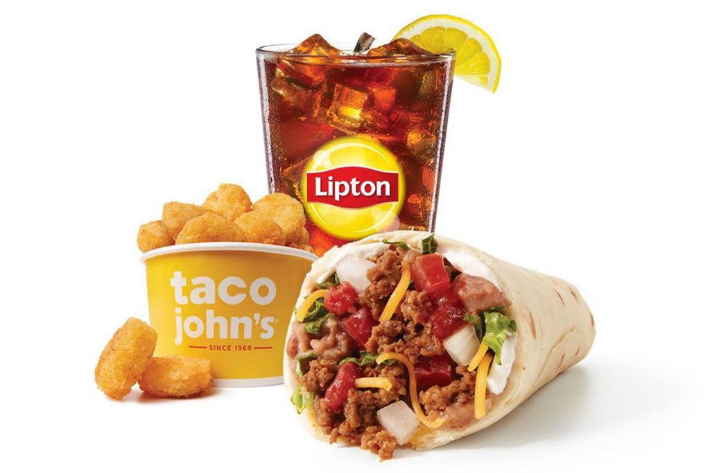 Super Burrito Combo · Super Burrito. Order a small, medium or large Combo with a beverage and a side of your choice; Potato Olés®, Refried Beans, Side Salad or Nachos.