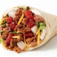 Super Burrito · This classic comes with our signature Seasoned Ground Beef, Refried Beans, Cheddar Cheese, O...
