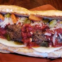 Meatball Sandwich · House made meatballs and marinara sauce with provolone & Parmesan cheese topped with giardin...