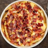 Back To Bacon Loaded Fries · Bacon, tomatoes, onions, melted cheese, and jalapenos topped on Idaho potato fries.