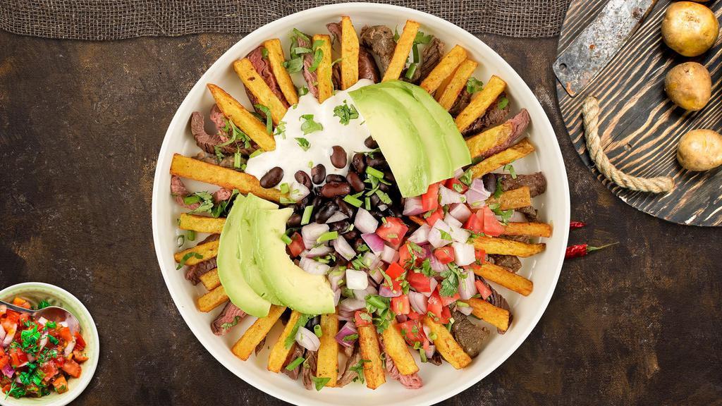 Mexican Mayhem Sweet Potato Fries · (Vegetarian) Jalapenos, black beans, guacamole, and melted cheese topped on sweet potato fries.