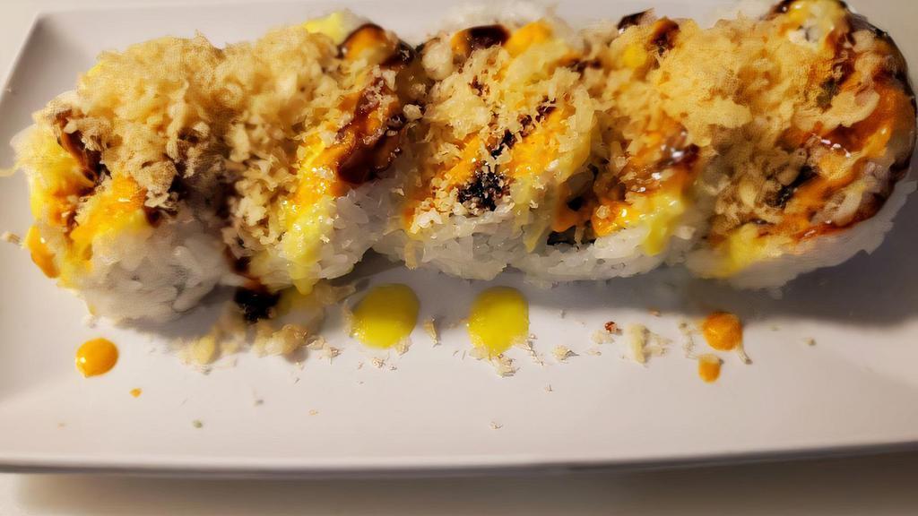 Crunch Roll (5 Pieces) · Crab, shrimp tempura, and tempura flake. Eel sauce.