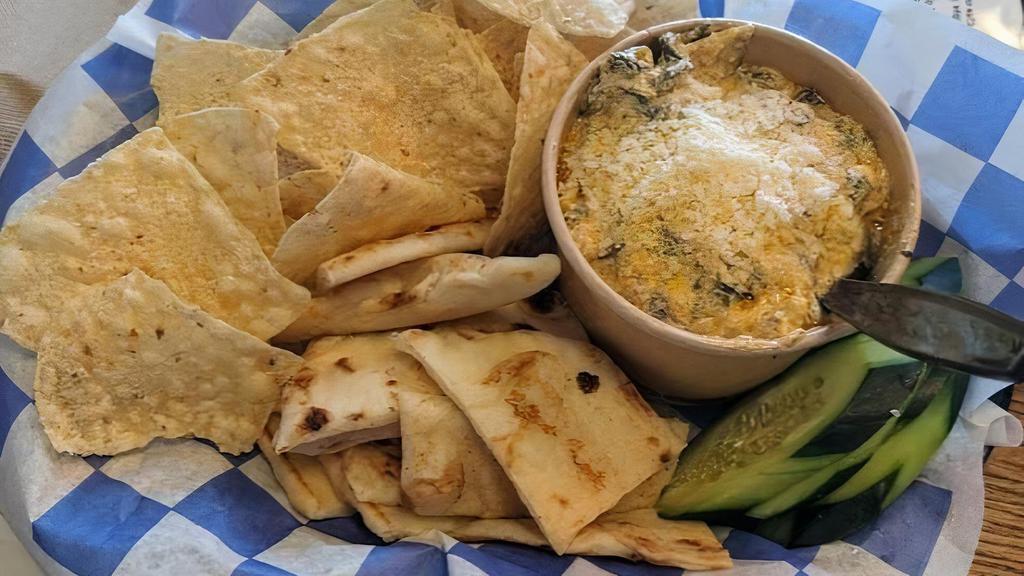 Spinach Artichoke Dip · Homemade spinach artichoke dip served with chips & bread for MMMunching !          #VegetarianAF…