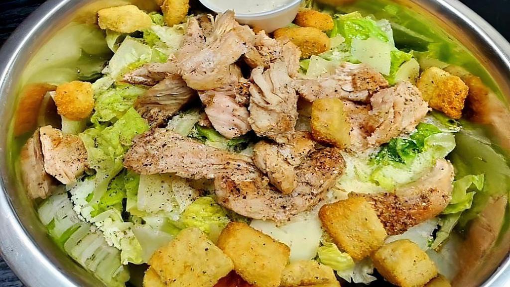 Dinner Caesar Salad · Romaine lettuce,  Parmesan cheese, croutons, house Caesar dressing! Try this amazing dinner salad topped with blackened chicken or grilled salmon!