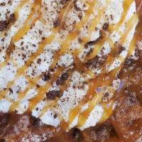 Mexican Hot Chocolate Waffle · A fresh hot Belgian waffle deep fried then dusted in cinnamon sugar topped with Mexican Choc...