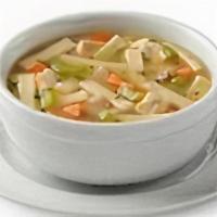 Chicken Noodle · This is a classic soup featuring a rich chicken broth with thick, dumpling style egg noodles...