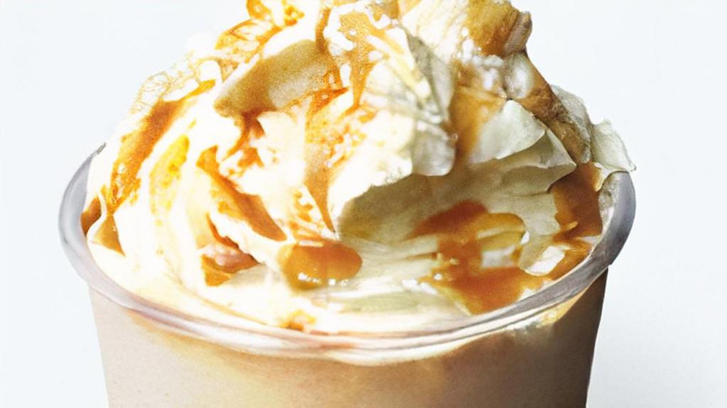 Blended Caramel Frappé · Made with rich caramel flavor and a hint of coffee, blended with ice, milk, and topped with whipped cream and caramel drizzle.
