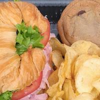 Croissant Box Lunch · Individually boxed Croissant, Kettle Chips, and Cookie. Sandwich made with lettuce, tomato, ...