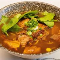 Shàng Beef Noodle · Beef & Chicken Broth, Braised Beef Brisket, Veggies, Mildly Spicy.