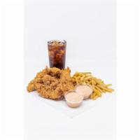 Super Finger Meal Deal · 5 hand-breaded chicken fingers served with a large side of our famous fries and a large drin...