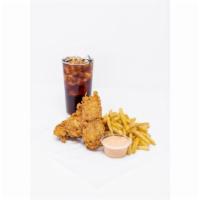 Kids Finger Deal · 2 hand-breaded chicken fingers served with a side of fries and a drink. Includes your choice...