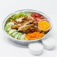 Chicken Salad · Iceberg lettuce with assorted garden veggies, diced fried chicken breast with your choice of...