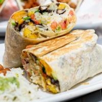 Veg-Out Burrito · butternut and chayote squash, spinach, mushroom, avocado, rice, corn, queso, tomatillo salsa...