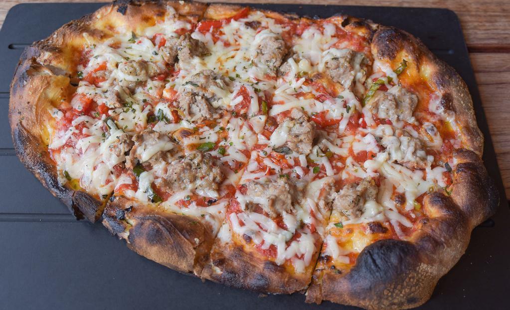 Sweet Fennel Sausage Pizza · Sweet fennel sausage, roasted peppers and provolone.