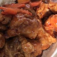 Orange Chicken Lunch Special · Sweet citrus soy sauce and freshly grated orange zest.