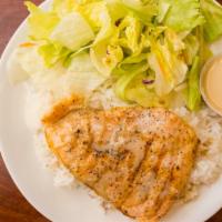Salmon Teriyaki · No substitution served with white rice and salad