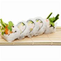 Tempura Shrimp Roll · Tempura Shrimp, avocado, cucumber, and radish sprouts with eel sauce and sesame seeds