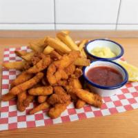 Clam Strips And Chips - · Breaded Clam Strips and Chips. Served with choice of sauce and ketchup.