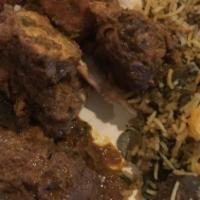 Boneless Chicken Dum Biryani (Vijaywada) · Aromatic extra-long basmati rice and bonelss chicked cooked with Vijaywada chilli sauce and ...