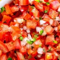 Pico De Gallo · Fresh Dice Roma tomatoes, Diced Onion, Diced Jalapenos and spices