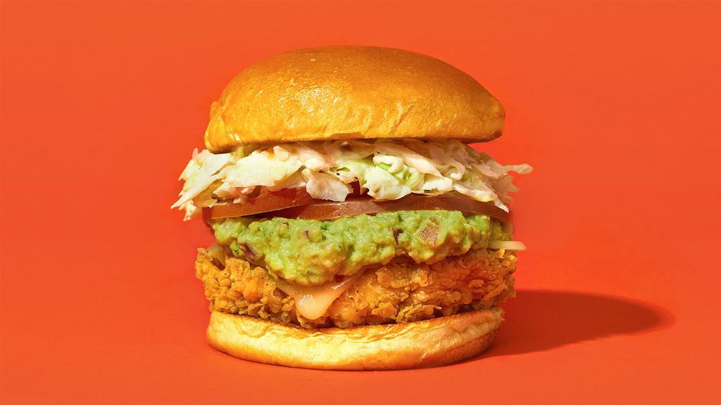 Southwestern Sandwich · Our signature fried chicken served on a toasted bun and topped with pepper Jack cheese, shredded slaw, tomato, guacamole, and mayonnaise.