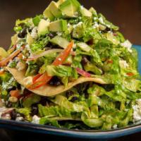 Vegan Tostada Side Salad · Romaine Lettuce, Black Beans, Grilled Corn, Tomato, Red Onion, Avocado, Vegan Cheese, Jalape...