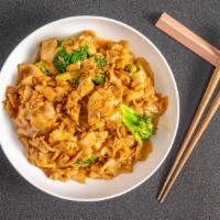 Pad See Ew · Stir fried wide rice noodles with egg and broccoli in sweet soy sauce.
