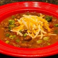 Slow Roasted Chili · Fresh angus ground beef and red kidney beans with a perfect blend of classic seasoning. Topp...