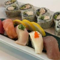 Sushi Combo C  (Only Until 3Pm) · Chef's choice of nigiri (7pcs) w/ 8pcs California roll served w/ miso soup & salad