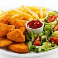 Bbq Chicken Nuggets With Fries · Boneless chicken breast, seasoned to perfection, freshly-breaded and fried with a side of BB...
