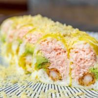 #86. Super Crunch Roll · Popular & hot saleing. Shrimp tempura, snow crab, avocado and soy paper topped with crunchie...