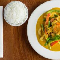 Jungle Curry Chicken (Gf) · Chicken marinated in yellow curry powder & coconut milk, stir-fried then simmered in a cream...