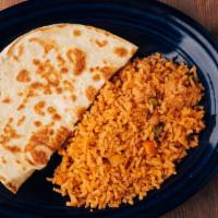 #2 Cheese Quesadilla · Your choice of ground beef or chicken. Served with rice and beans.