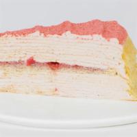 Slice Strawberry Swirl Mille Crepe · Tart, creamy, and sweet, our new Strawberry Swirl Mille Crêpes brings together decadent stra...