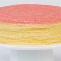 Strawberry Swirl Mille Crepe - 9 Inch · Tart, creamy, and sweet, our new Strawberry Swirl Mille Crêpes brings together decadent stra...