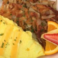 Cheese Omelette · choice of cheddar, american, swiss, or provolone cheese with hash brown potatoes  (contain g...