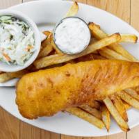 Fish 'N' Chips · Atlantic Cod, coated in our chippy recipe batter, deep fried golden brown and served with ha...