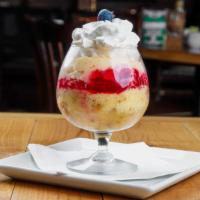Trifle · Traditional English trifle made with sponge cake, English Jelly, Birds custard, and topped w...