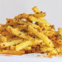 Firecracker Fries · An addiction prediction; a basket of fries tossed in a light garlic sauce with a trifecta of...