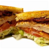 Chicken Ranch Sandwich · Grilled chicken breast, shredded lettuce, sliced tomato, bacon, cheddar cheese and ranch dre...