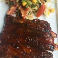 Bbq Pork Spare Ribs · Saigon BBQ Pork Ribs, Smoked Tamarind Glaze, Green Papaya Salad  (4 pc)
