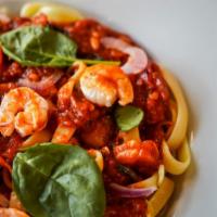 Shrimp Arribiata (Regular) · Arrabiata Sauce (Neapolitan and Chili Paste), Shrimp, Spinach and Red Onions