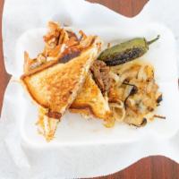 Grilled Cheese Sandwich · Choice of meat, Texas toast, mozzarella cheese, grilled onion and jalapeño on the side.