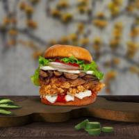 Coming Shrooms: Chicken Sandwich  · Crispy fried chicken, sautéed onions, mushrooms, mozzarella cheese, lettuce, and tomatoes. S...