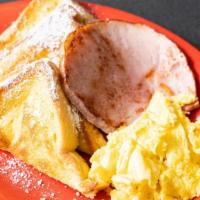 French Toast Combo · One egg, choice of ham, bacon or sausage.