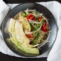 Green Papaya Salad        · Green papaya, green bean, peanut, tomato, dried shrimp, seasoned with chili-tamarind dressin...