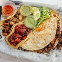 Meat Combo · One quesadilla and two tacos with your choice of meat. (drink included).