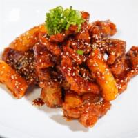 Sweet & Spicy Chicken · Boneless crispy fried chicken and rice cake with Korean style sweet & spicy sauce
