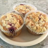Muffin - Raspberry Streusel  · Raspberry muffin topped with streusel.